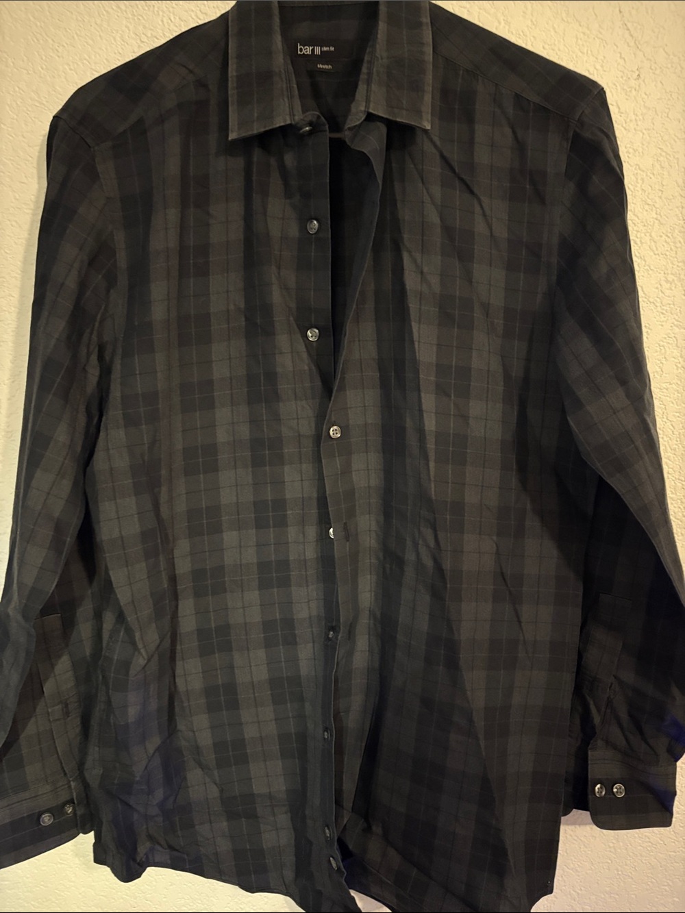 Bar III Men's Black and Gray Plaid Dress Shirt